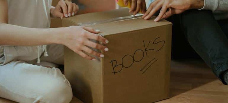 A moving box labeled books