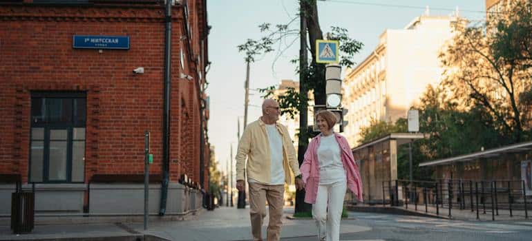 A couple walking on the street