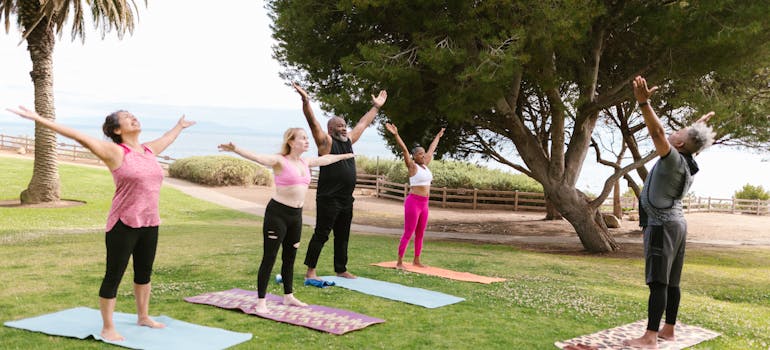 A group of seniors doing yoga