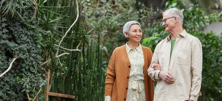 A senior couple in the garden