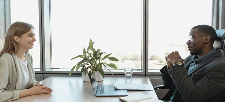 A woman having a job interview