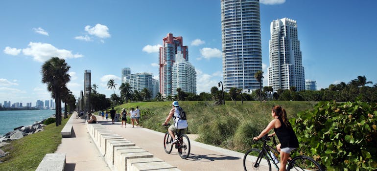 People riding bicycles